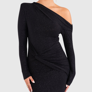 One-Shoulder Glitter Maxi Dress in Black — VerolynBoutique