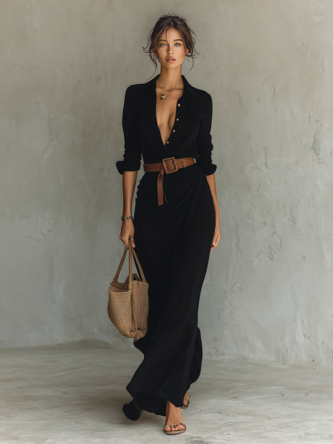 Collared Maxi Shirt Dress in Black — VerolynBoutique