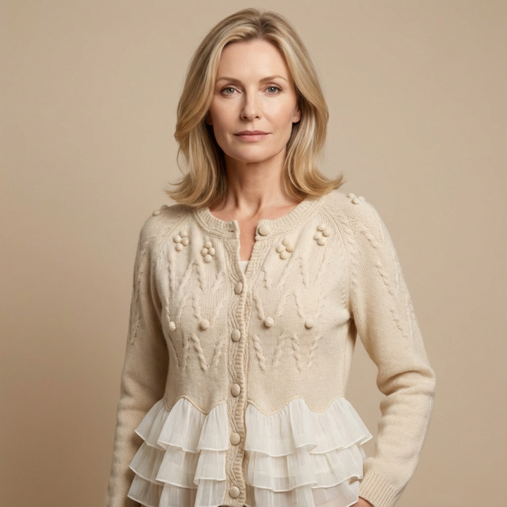 Ruffle Hem Knit Cardigan in Ivory — VerolynBoutique