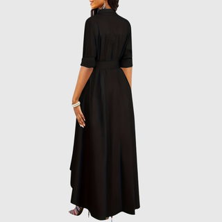 Button-Front Belted Maxi Dress in Navy — VerolynBoutique