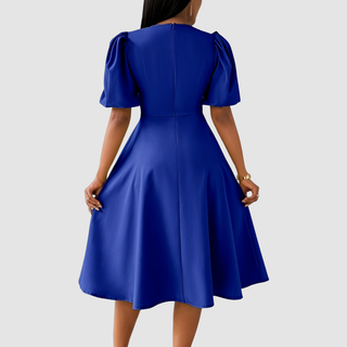 Puff Sleeve Midi Dress in Red — VerolynBoutique
