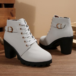 Buckle Lace-Up Ankle Boots in Grey — VerolynBoutique