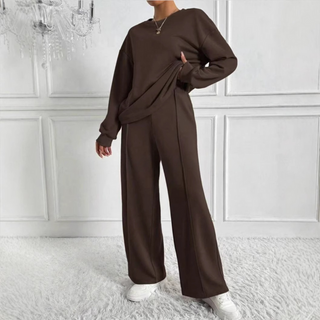Sweatshirt and Wide-Leg Trouser Set in Brown — VerolynBoutique