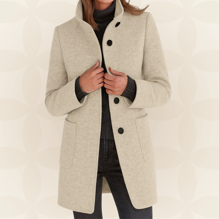High Collar Wool Blend Coat in Beige — VerolynBoutique