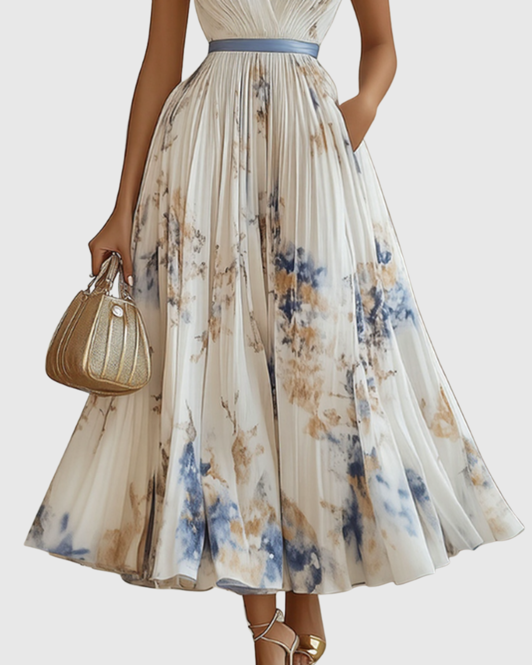 Verolyn - Pleated V-Neck Maxi Dress