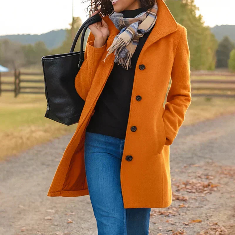 Single-Breasted Straight Coat in Orange — VerolynBoutique