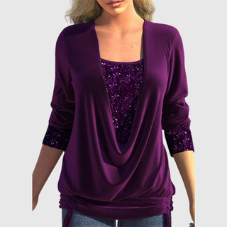 Sequin Layer Draped Blouse in Purple — VerolynBoutique