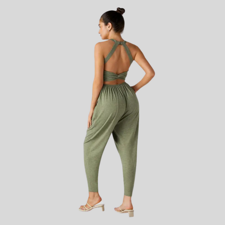 Backless U-Neck Lounge Jumpsuit in Green — VerolynBoutique