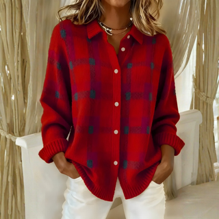 Verolyn Emily plaid knit cardigan in red