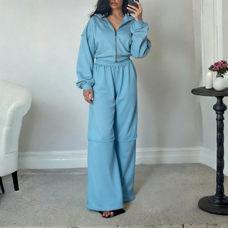 Zip-Up Hoodie Wide-Leg Set in Blue — VerolynBoutique