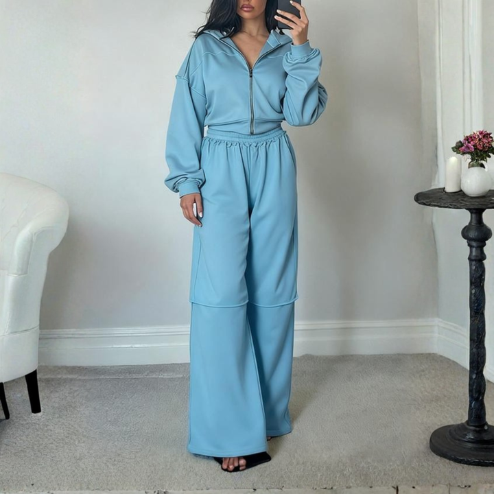 Zip-Up Hoodie Wide-Leg Set in Blue — VerolynBoutique