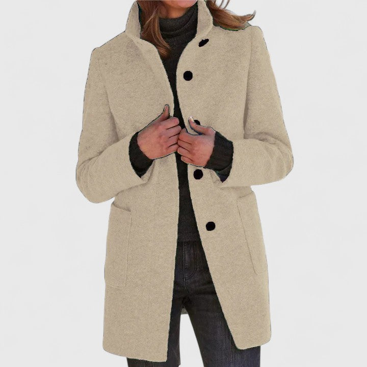 Straight-Cut Mid-Length Coat in Khaki — VerolynBoutique