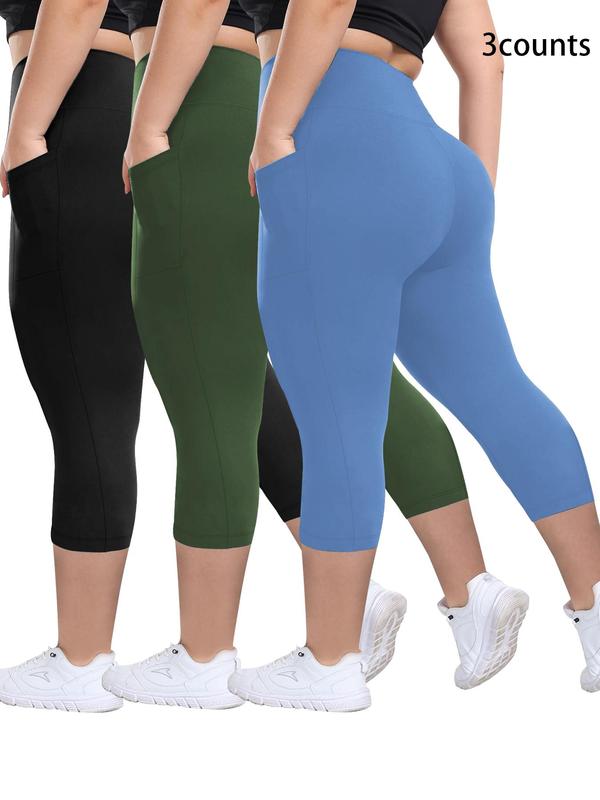 3-Pack High-Waisted Capri Leggings in Black/Green/Sky Blue — VerolynBoutique