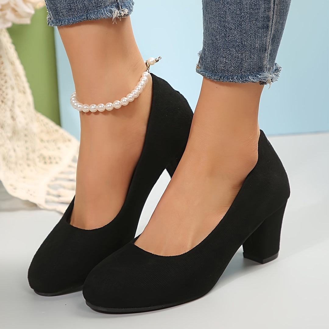 Round Toe Block Heel Pumps in Red — VerolynBoutique