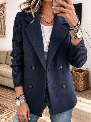 Verolyn peak lapel knit sleeve blazer in navy