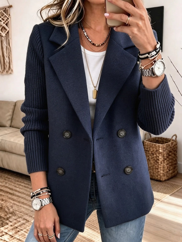 Verolyn peak lapel knit sleeve blazer in navy