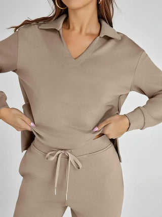 V-Neck Wide-Leg Lounge Set in Camel — VerolynBoutique