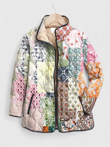 Mixed Print Patchwork Quilted Jacket in Multicolour — VerolynBoutique