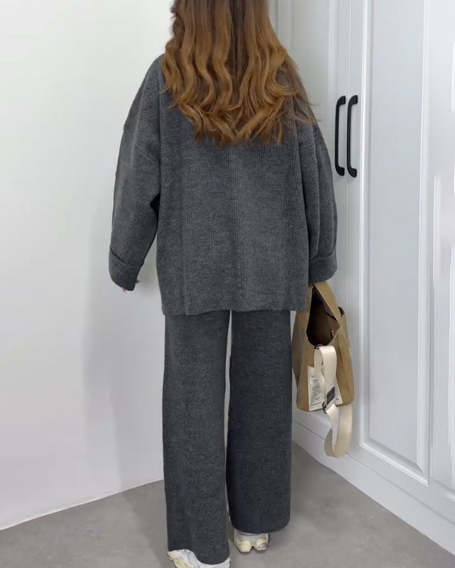 Crew Neck Knit Lounge Set in Khaki — VerolynBoutique