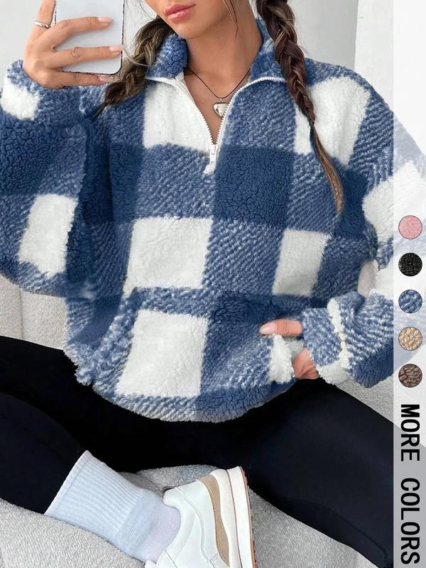 Verolyn - Plaid Print Half Zip Sweatshirt