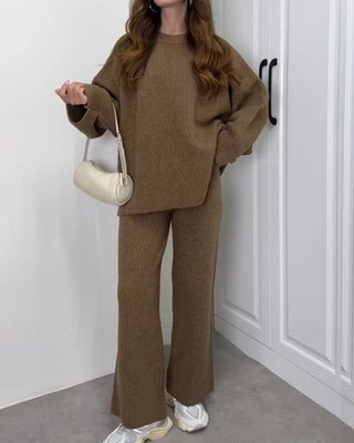 Crew Neck Knit Lounge Set in Khaki — VerolynBoutique