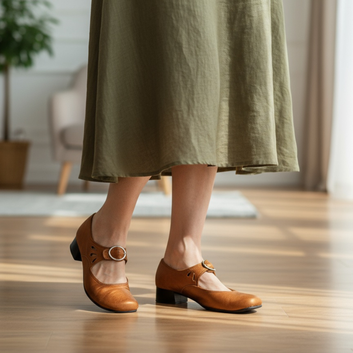 Cutout Buckle Mary Jane Shoes in Black — VerolynBoutique
