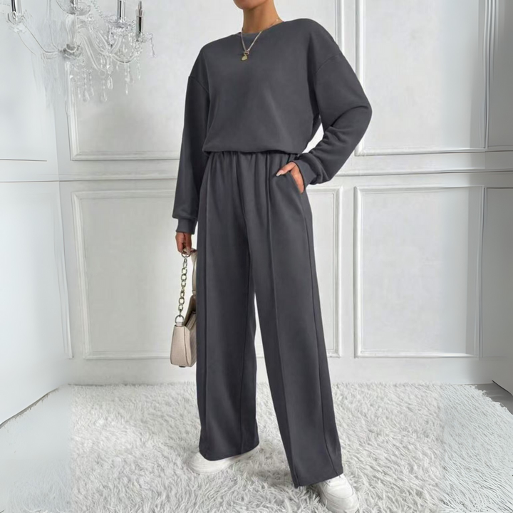 Sweatshirt and Wide-Leg Trouser Set in Charcoal — VerolynBoutique