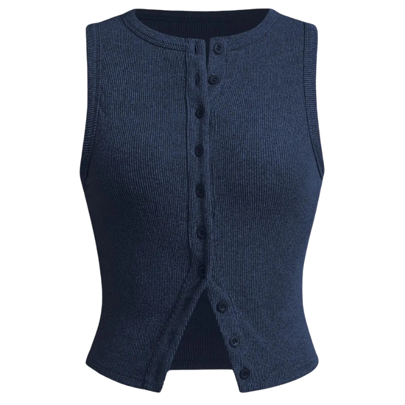 Ribbed Button Crop Tank Top in Blue — VerolynBoutique