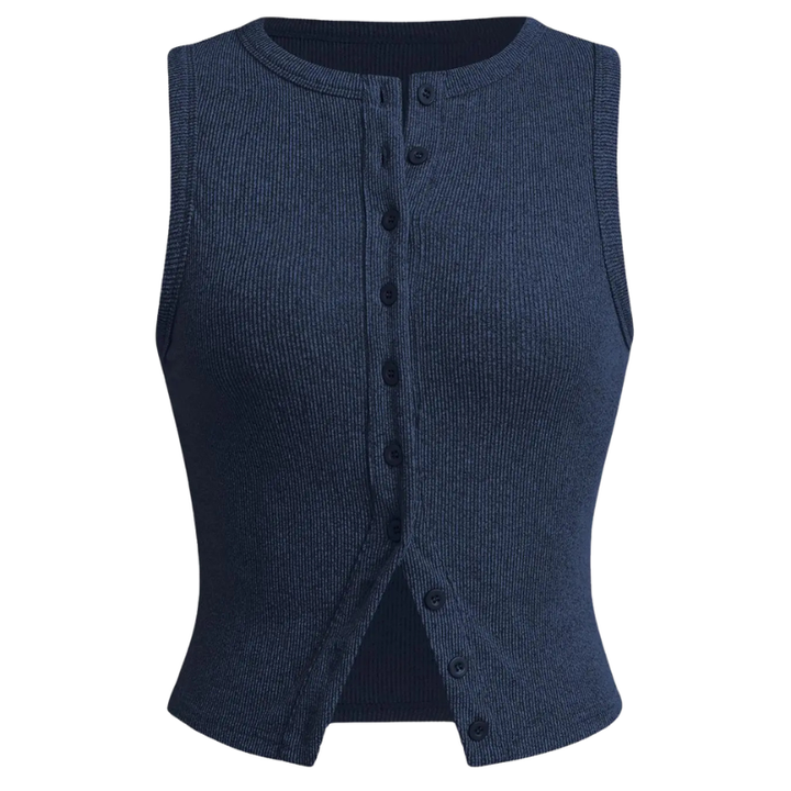 Ribbed Button Crop Tank Top in Blue — VerolynBoutique