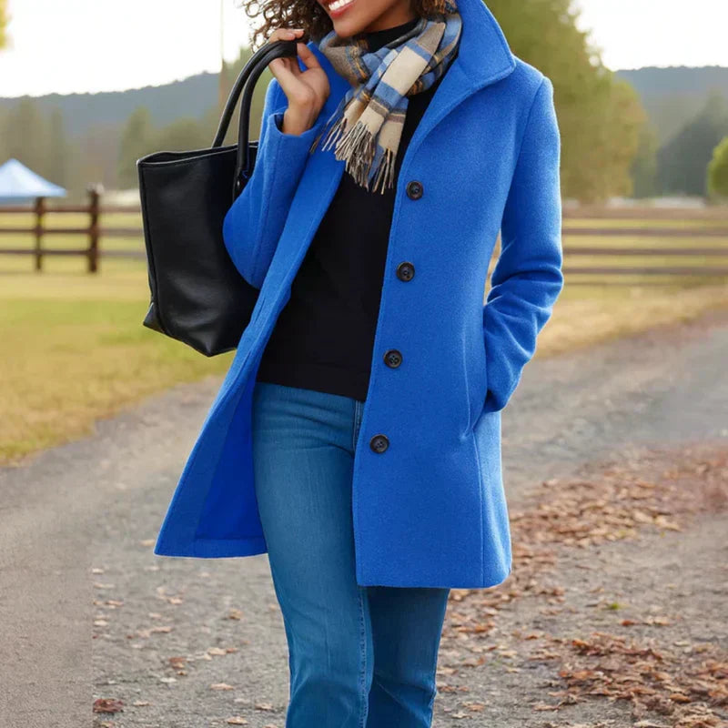 Single-Breasted Straight Coat in Blue — VerolynBoutique