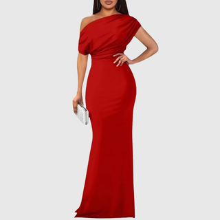 Draped One-Shoulder Formal Gown in Red — VerolynBoutique