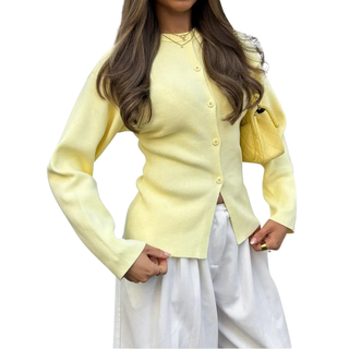 Slim Ribbed Button Cardigan in Yellow — VerolynBoutique