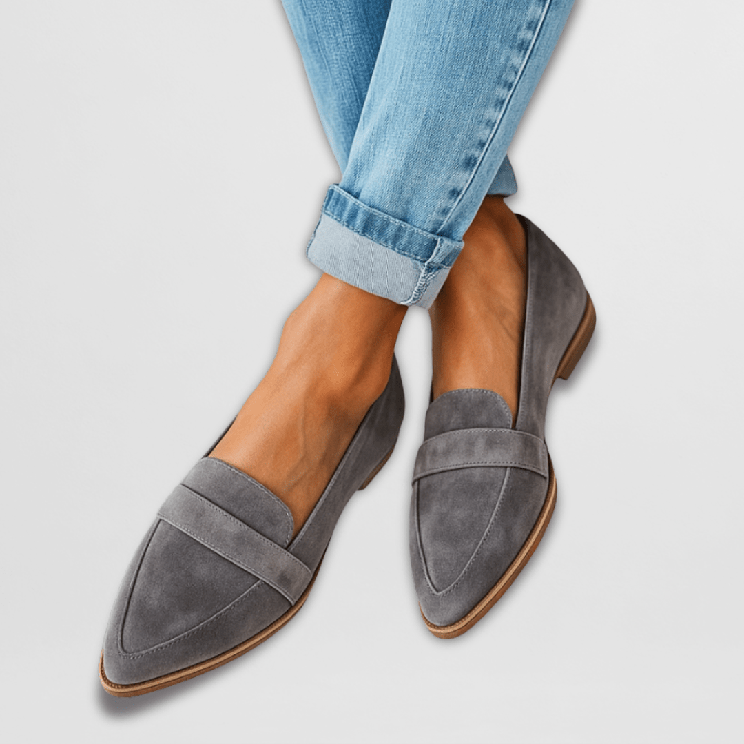 Soft Suede Pointed Loafers in Grey — VerolynBoutique