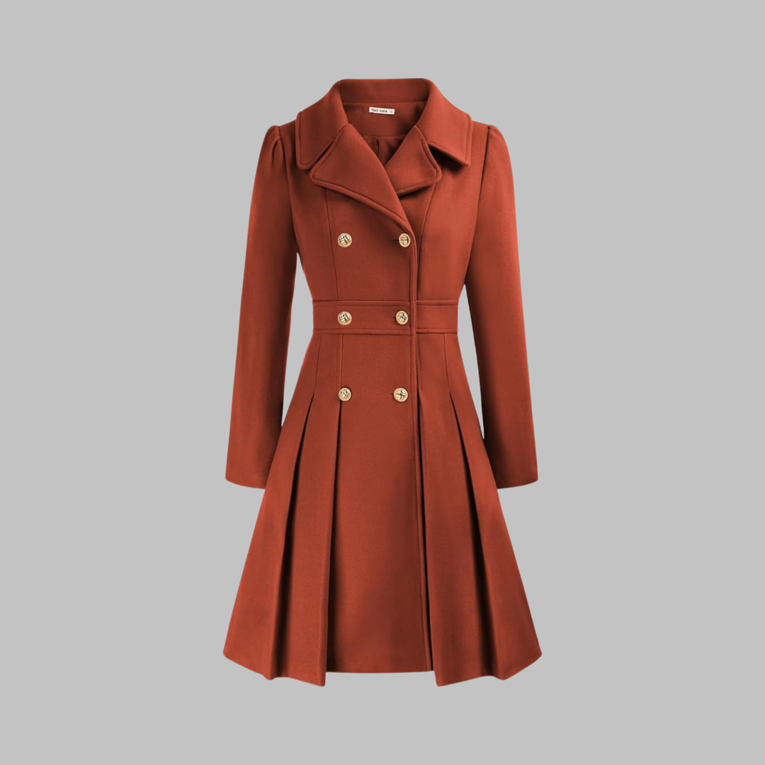 Pleated Fit and Flare Coat in Orange — VerolynBoutique