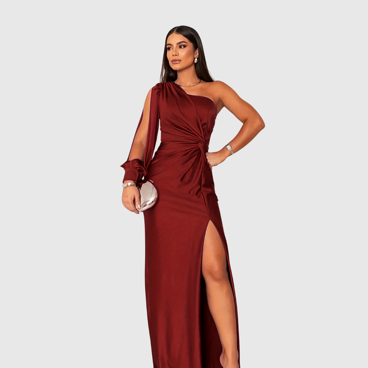 Twist-Front One-Shoulder Gown in Blue — VerolynBoutique