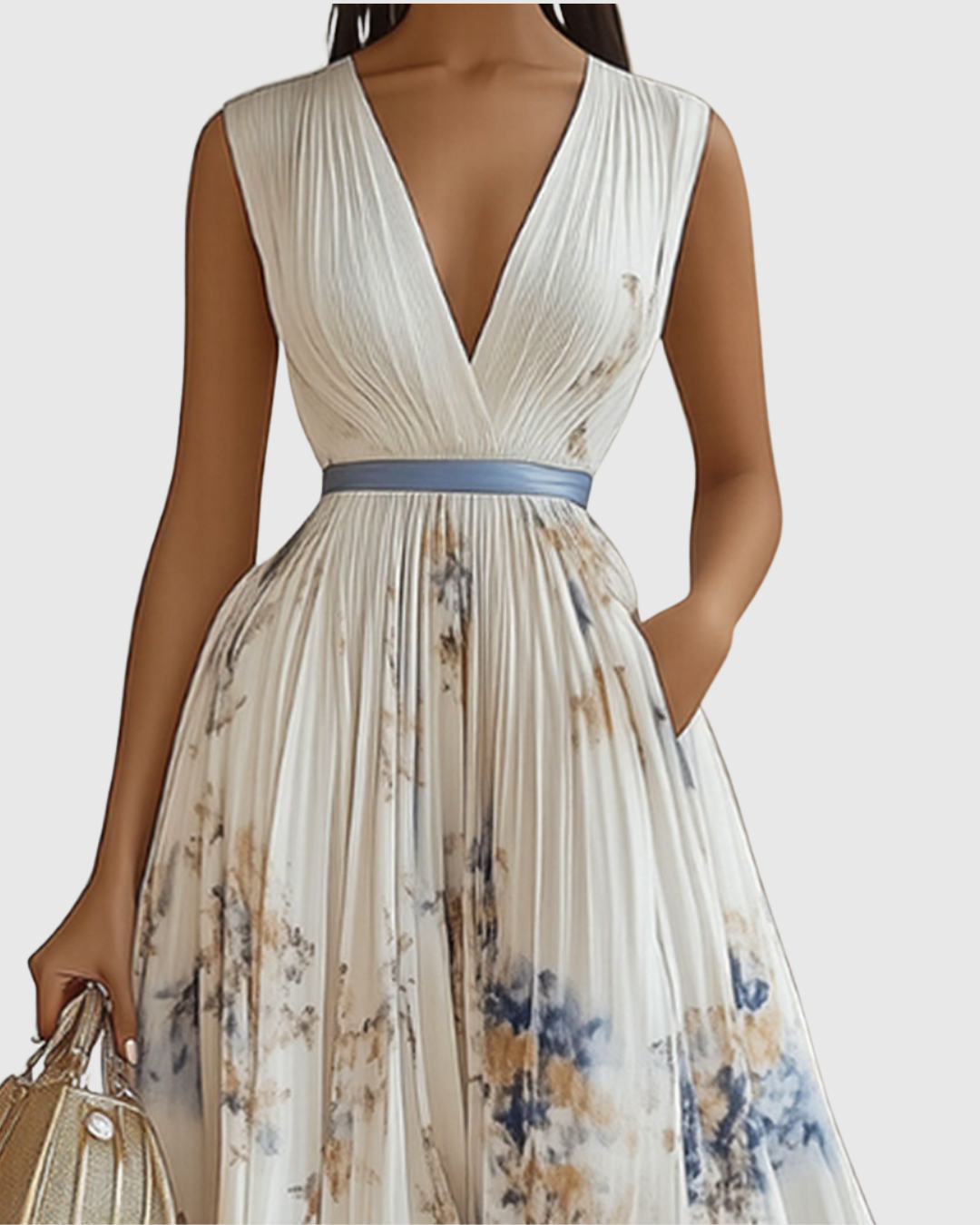 Verolyn - Pleated V-Neck Maxi Dress