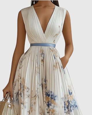 Verolyn - Pleated V-Neck Maxi Dress