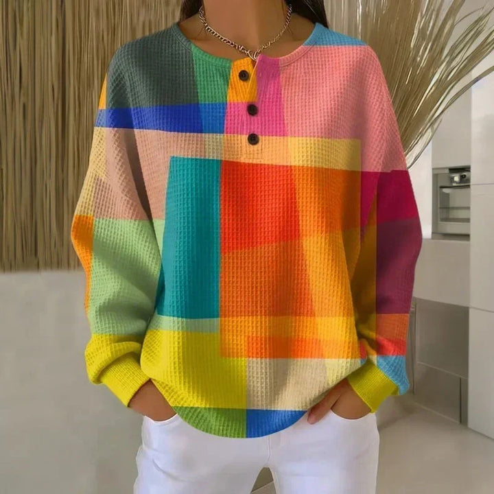 Verolyn geometric henley waffle jumper in multicolour