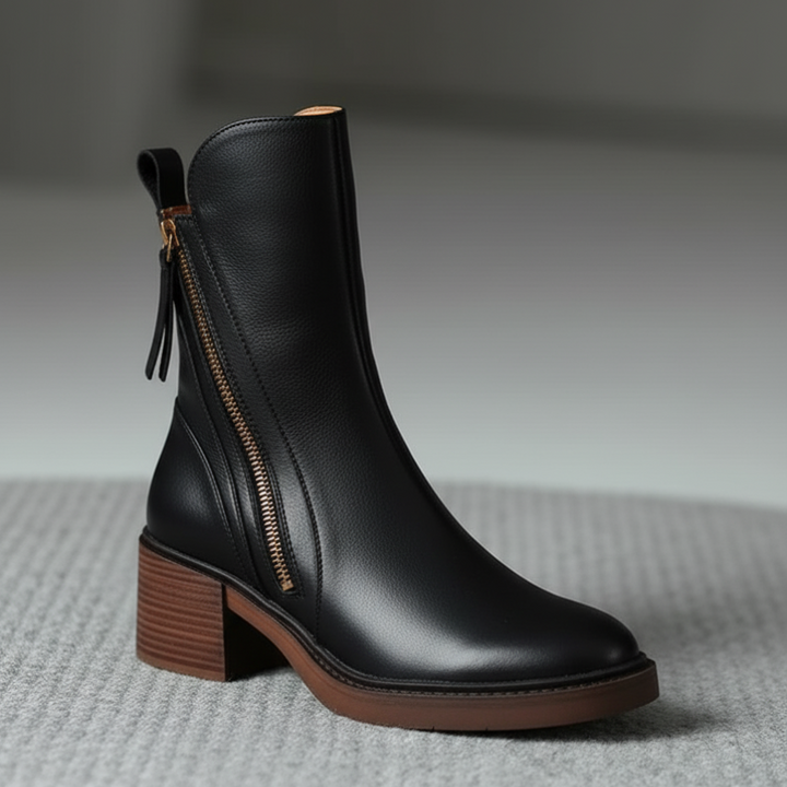 Verolyn round toe leather block heel boots – view 7
