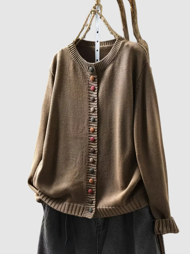 Button Detail Knit Cardigan in Brown — VerolynBoutique