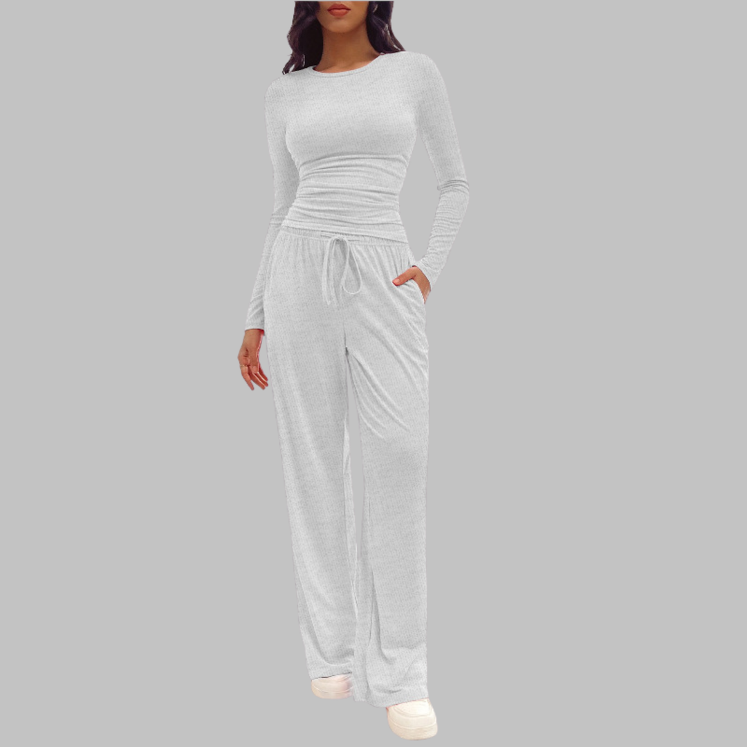Fitted Long Sleeve Lounge Set in Light Grey — VerolynBoutique
