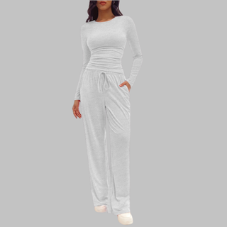 Fitted Long Sleeve Lounge Set in Light Grey — VerolynBoutique