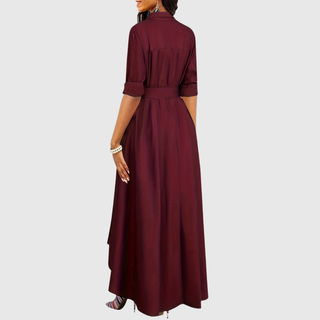 Button-Front Belted Maxi Dress in Navy — VerolynBoutique