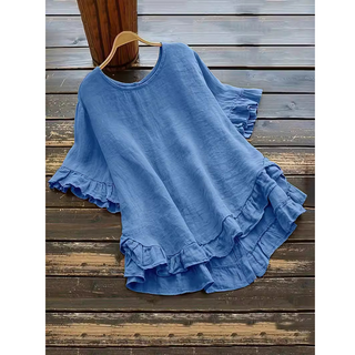 Ruffle Hem Summer Blouse in Blue — VerolynBoutique