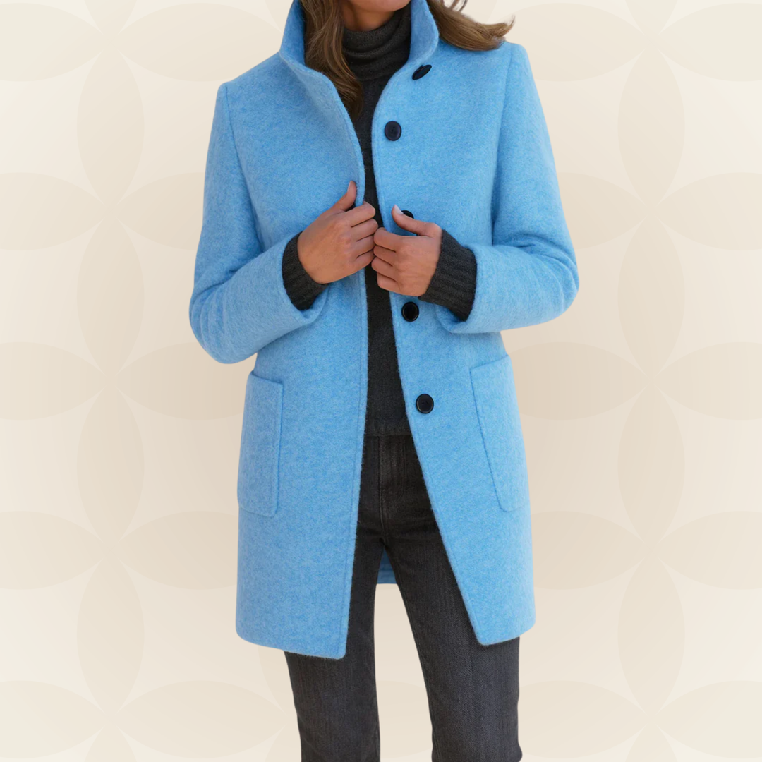 High Collar Wool Blend Coat in Sky Blue — VerolynBoutique
