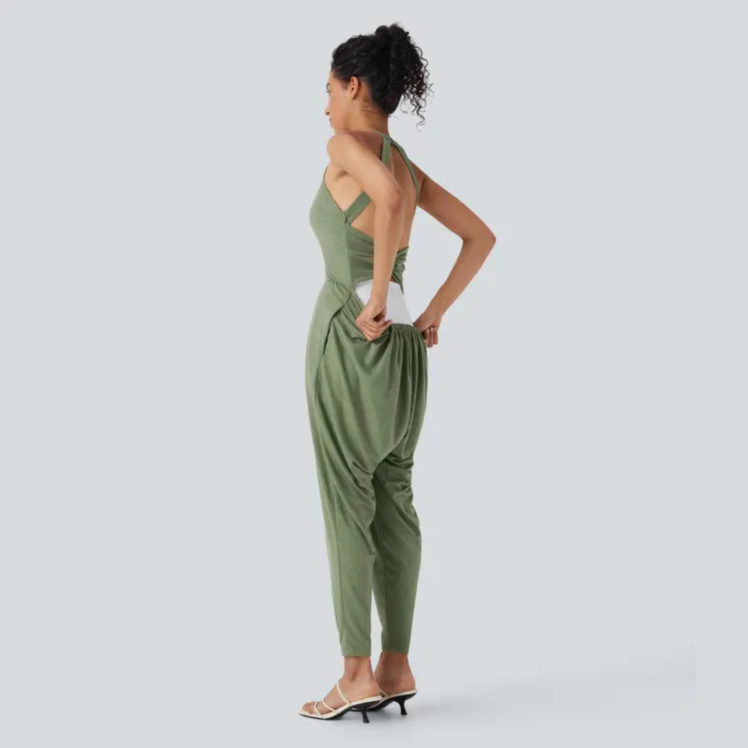 Backless U-Neck Lounge Jumpsuit in Green — VerolynBoutique