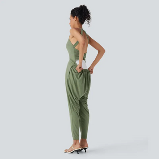 Backless U-Neck Lounge Jumpsuit in Green — VerolynBoutique