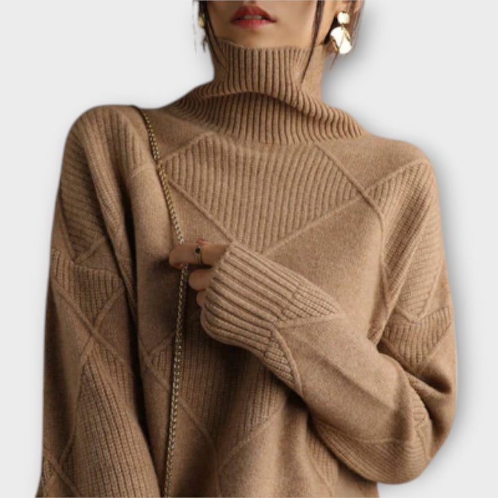 Diamond Stitch Turtleneck Jumper in Brown — VerolynBoutique