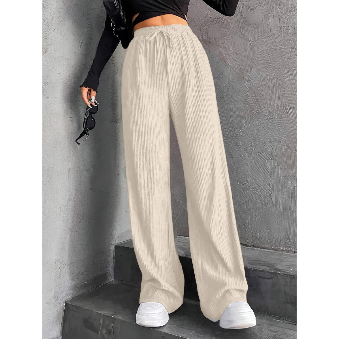 Textured Wide Leg Lounge Trousers in Beige — VerolynBoutique