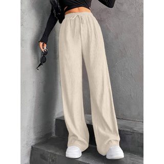 Textured Wide Leg Lounge Trousers in Beige — VerolynBoutique